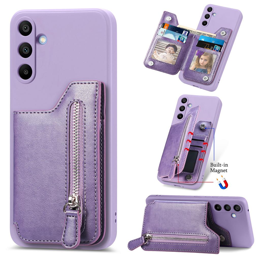 Cartera de Cuero con Cremallera, Ranuras para Tarjetas y Soporte para Teléfono Anti-caída para Samsung Galaxy S24 Ultra S23 FE S22 Plus A15 A25 A35 A55