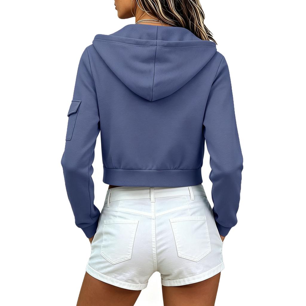 Women's Casual Short Hoodie Long Sleeve Sweatshirt Loose Fit Pullover for Daily Wear