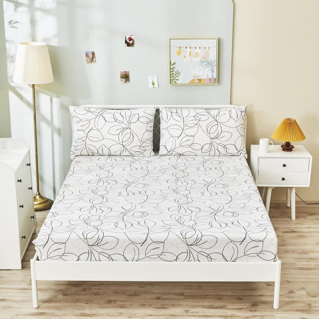 Leaf Line Pattern Mattress Three-Piece Digital Printing Mattress Bedding Set Adult Children