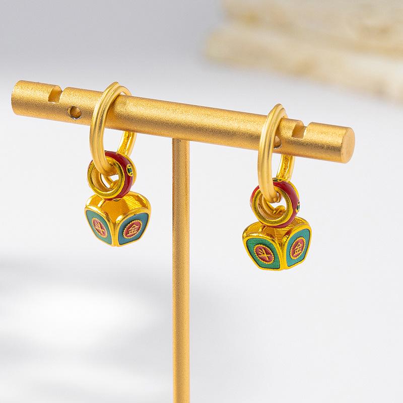 The original new new Chinese enamel color one wears more retro earrings, high-end female unique temperament drop glaze ear buckle