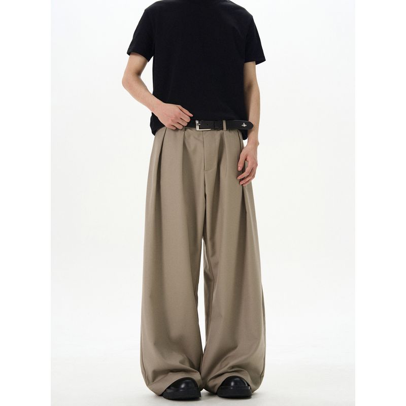 Kisko American Retro Double-Pleated Drape Wide-Leg Casual Trousers Unisex Cleanfit Loose Floor-Length Pants Trendy