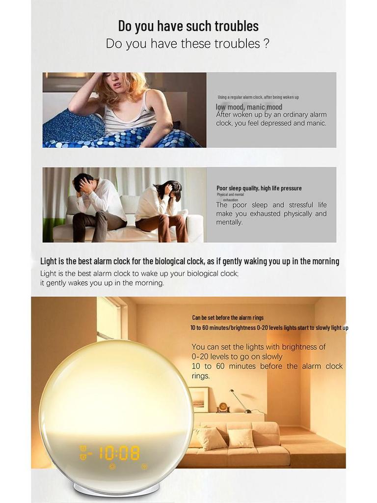 Sunrise Simulation LED Alarm Clock: Multi-Color Wake-Up Light and Bedside Lamp for Children