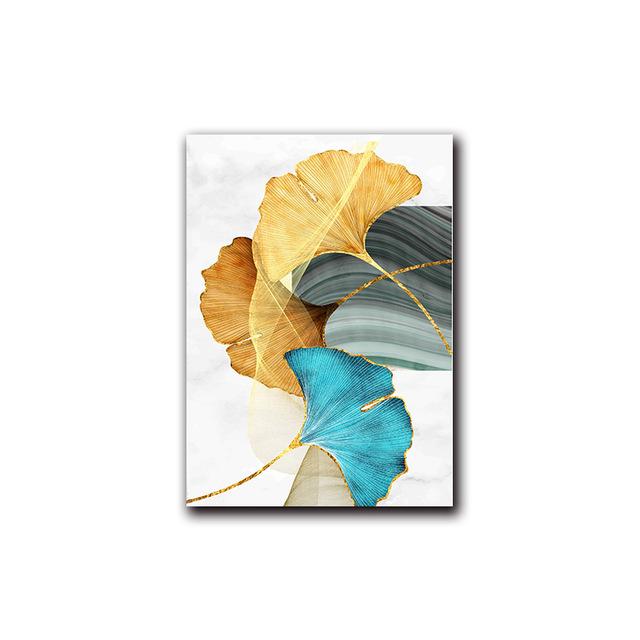 Modern Picture Living Room Decoration Blue Green Yellow Gold Plant Leaf Abstract Nordic Canvas Print Wall Art Painting