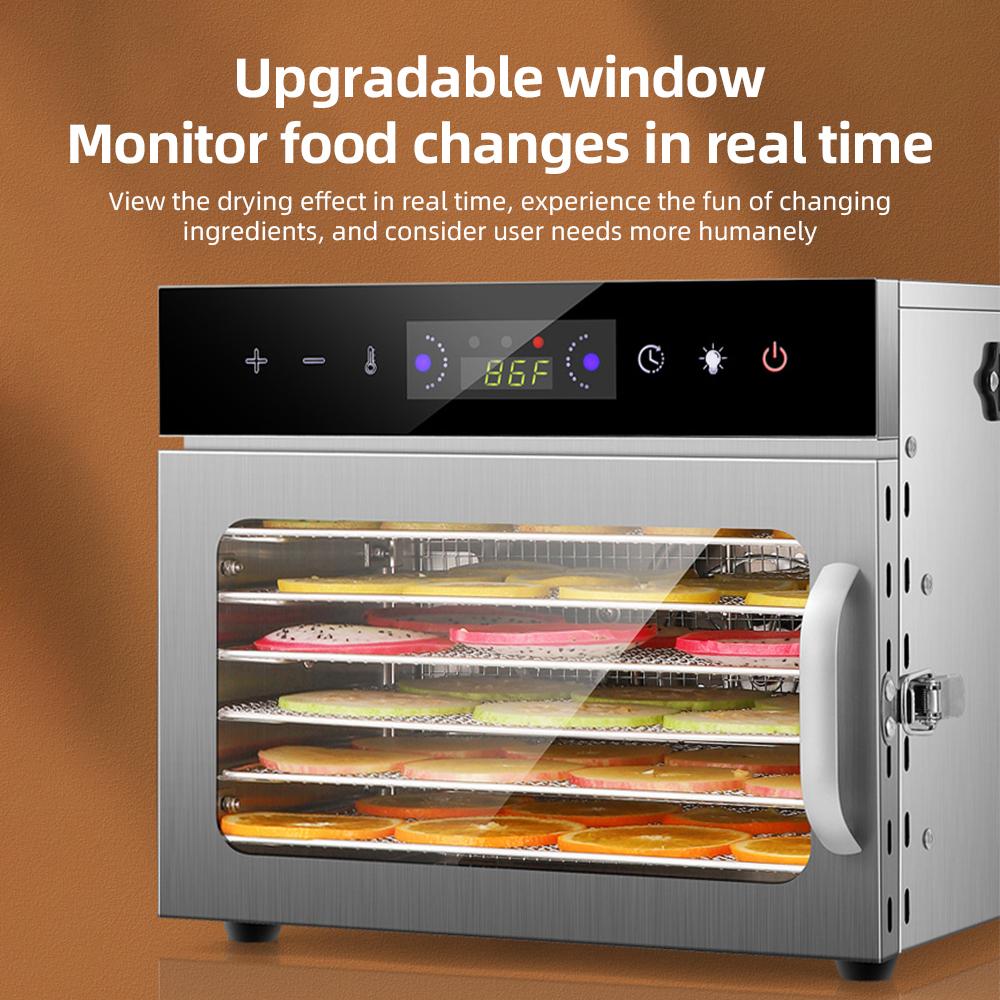 Dehydrators for Food and Jerky with 24H Timer and Light, 6 Drying Racks 800W 30-90℃ Vegetable Fruit Dehydrator with Touchscreen
