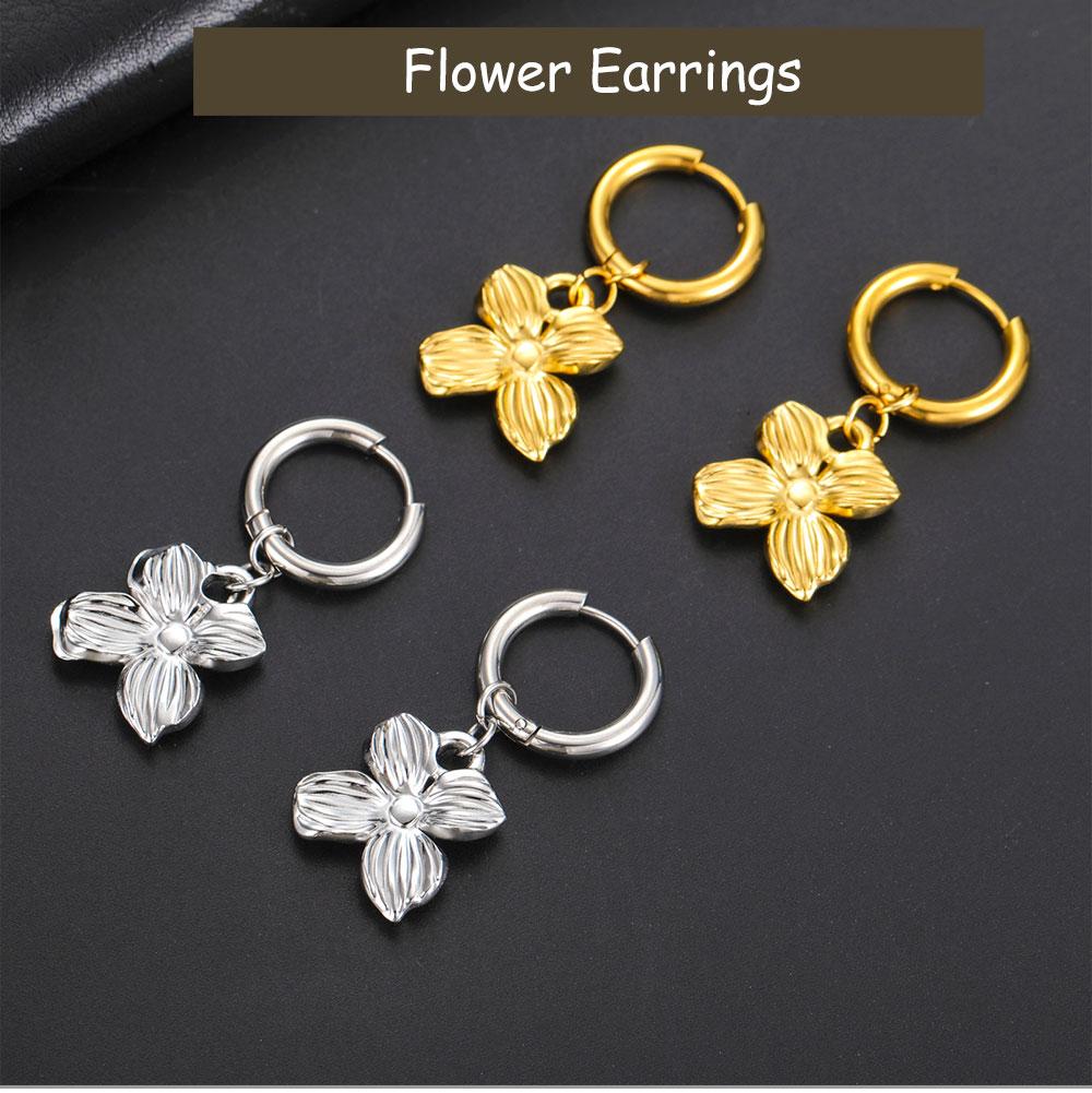 Cazador 2Pcs Flower Earrings Stainless Steel Drop Earrings for Women Jewelry Trend 2026 Party Wedding Birthday Gifts New