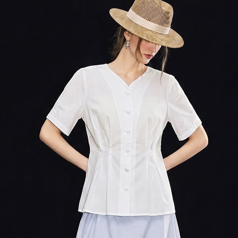 Women's Breathable Tencel Blend V-Neck Slim Fit Shirt