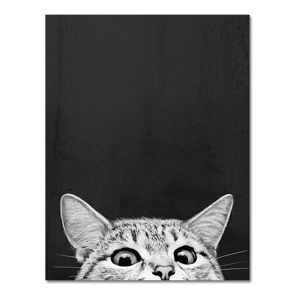 Funny Kitty Cat Black White Kids Nordic Posters And Prints Wall Art Canvas Painting Wall Pictures For Living Room Salon Decor
