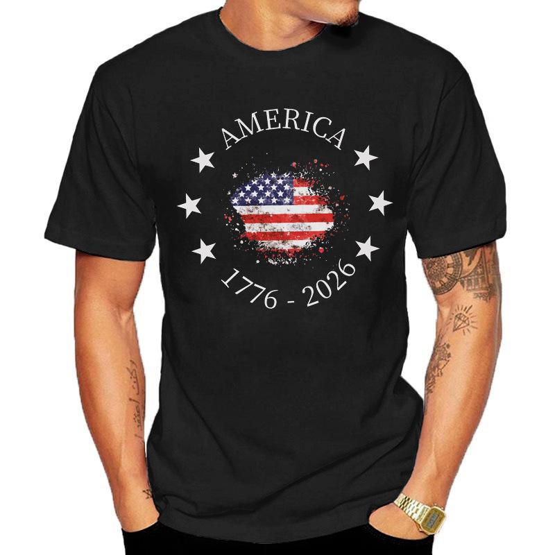 American 250th Anniversary Vintage Flag Print Tshirt Casual Loose Round Neck Short Sleeve Top Modal Comfortable Shirt