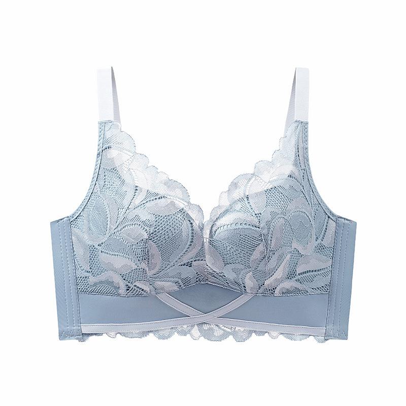 Popular Lace Contrasting Color Latex Bra Without Steel Ring, Small Chest Gathering Underwear, Thin Collection of Secondary Breasts, Upper Support