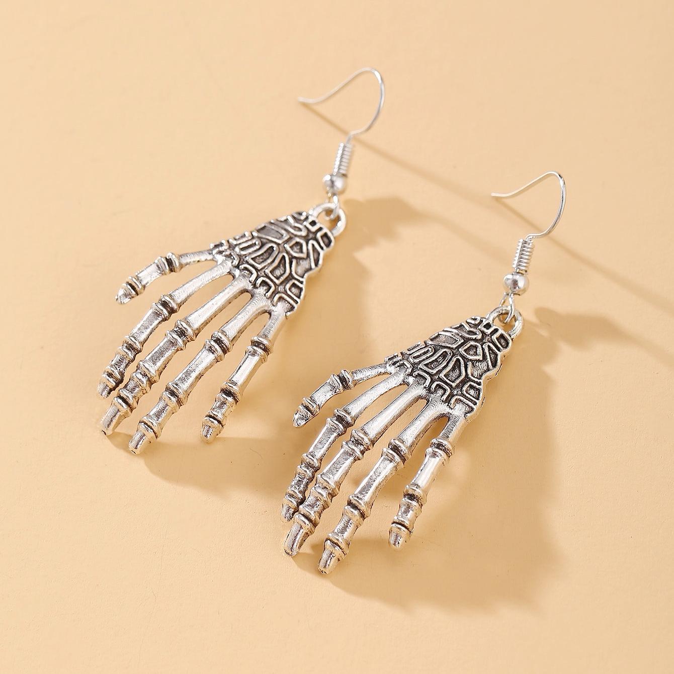 Personalized Halloween Ghost  Skull Stud Earrings with Palm Design