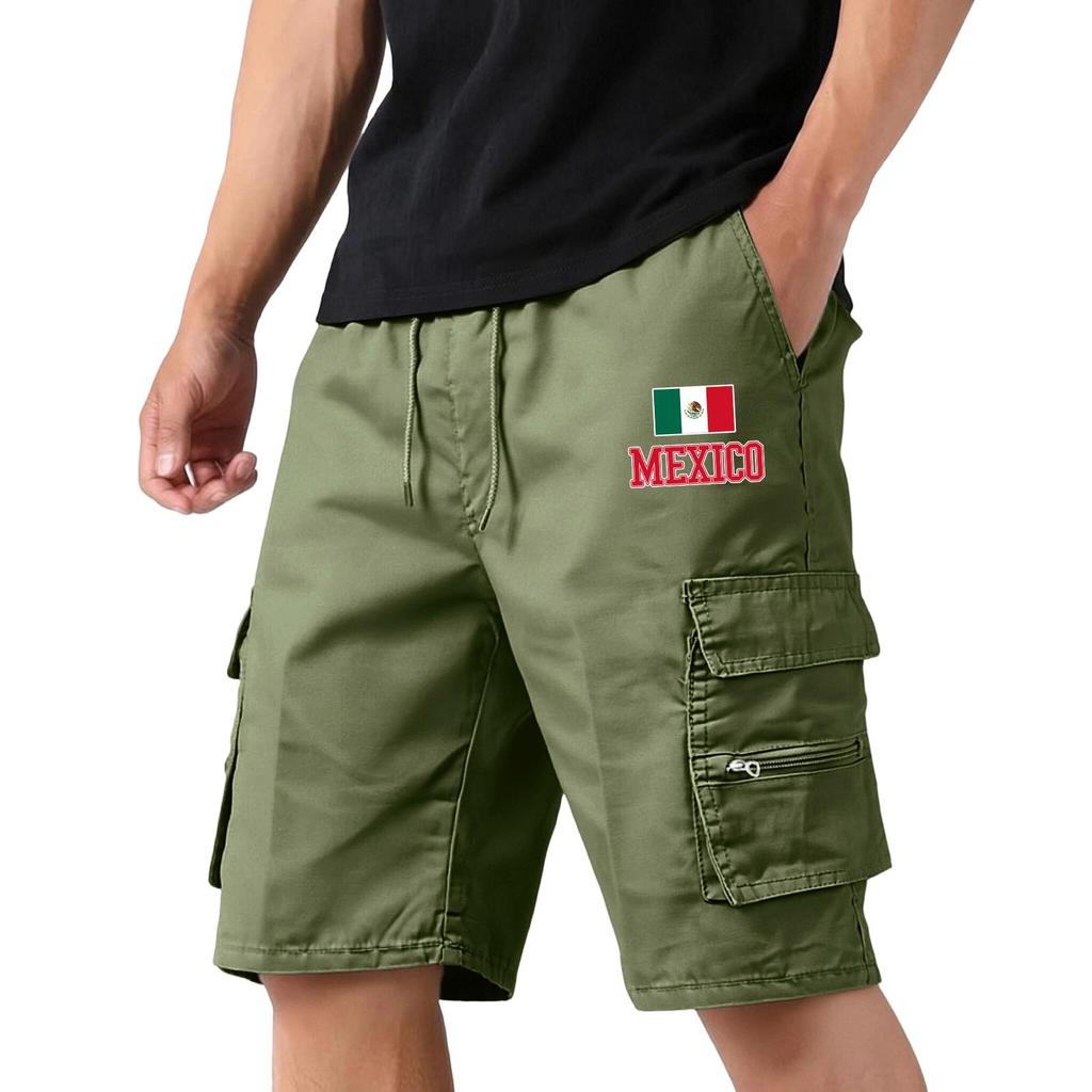 Men's Lightweight Breathable Casual Sports Shorts with National Flag Print Elastic Waistband and Multiple Pockets for Outdoor Activities