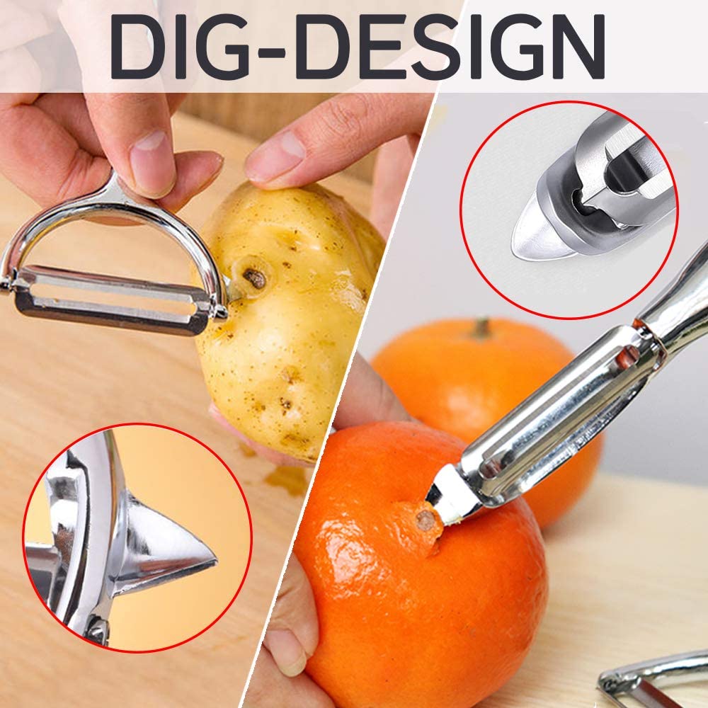 Stainless Steel Vegetable and Fruit Peeler Set, Non-Slip Handle, Gray, Chemical Peeler