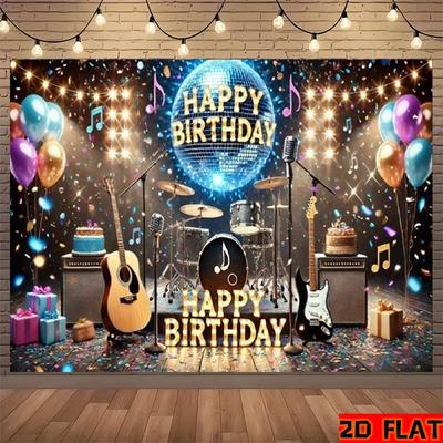 2D Music Theme Disco Birthday Backdrop Rock Band Stage Photography Banner