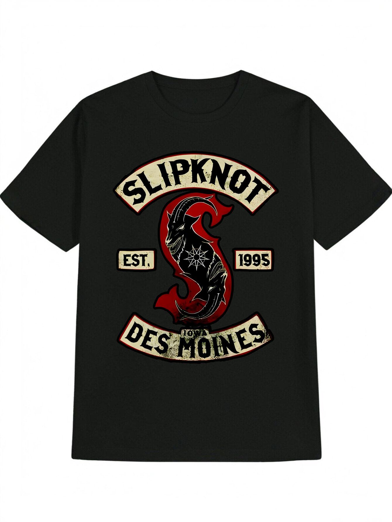 Slipknot Graphic T-shirt - Black Casual Crew Neck Tee with Red & White Logo M