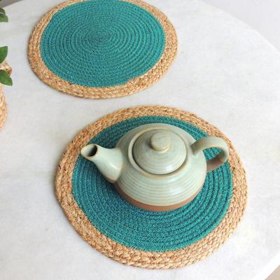 Πλεκτές Πλατφόρμες από Γιούτα | Πλατφόρμες για Πλαϊνά Τραπέζια | Ιδανικές για Κομοδίνο, Κεντρικό Τραπέζι, Τραπέζι Φαγητού, Ράφια Αγροτικά Χαλάκια (Πράσινο Τυρκουάζ, 30 εκ. Στρογγυλό)