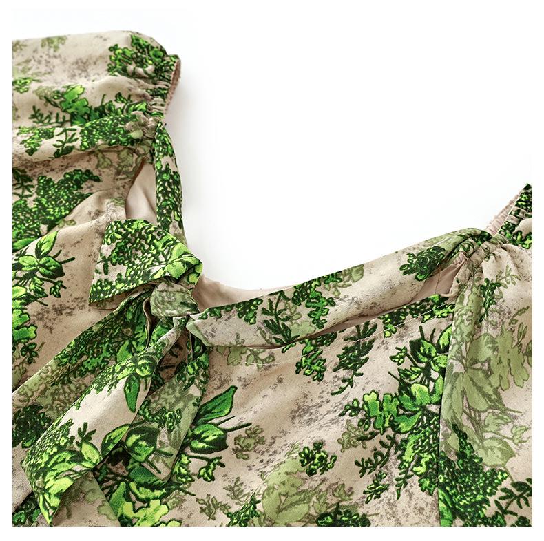 Sweet V-Neck Puff Sleeve Floral Tie-Back Dress