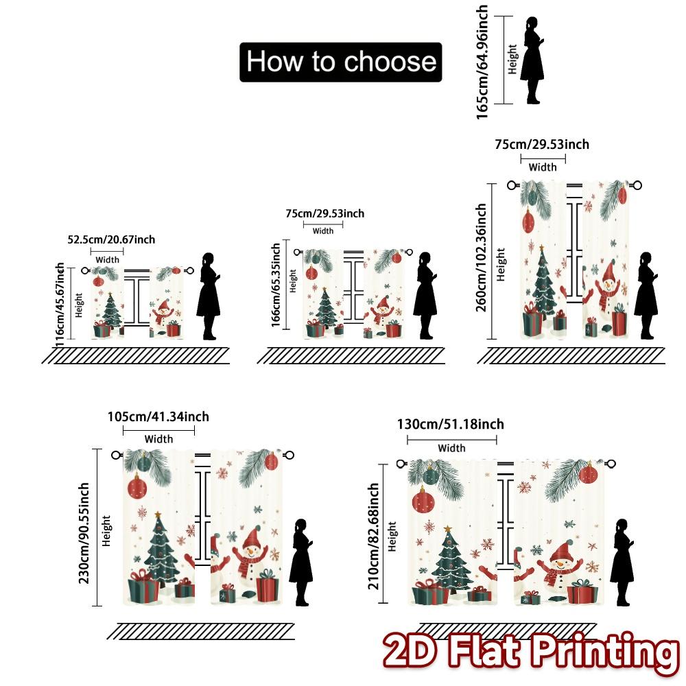 2pcs,Curtains Christmas Tree Snowman Polar Bear Gifts Contemporary Modern Curtains Semi-Sheer Curtains Decorations Outdoor Use