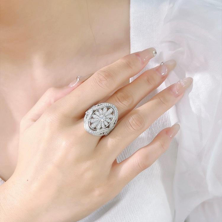 BELLA BOX Retro Daisy Hollow Ball Edge Adjustable Ring Suitable for Women's Daily Party Fashion Jewelry