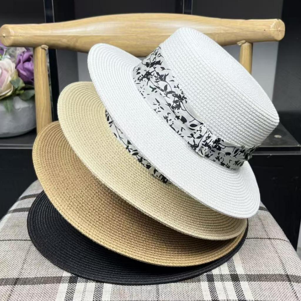 New French flat top top hat women's Korean summer travel fashion straw sun hat sunscreen shade straw hat