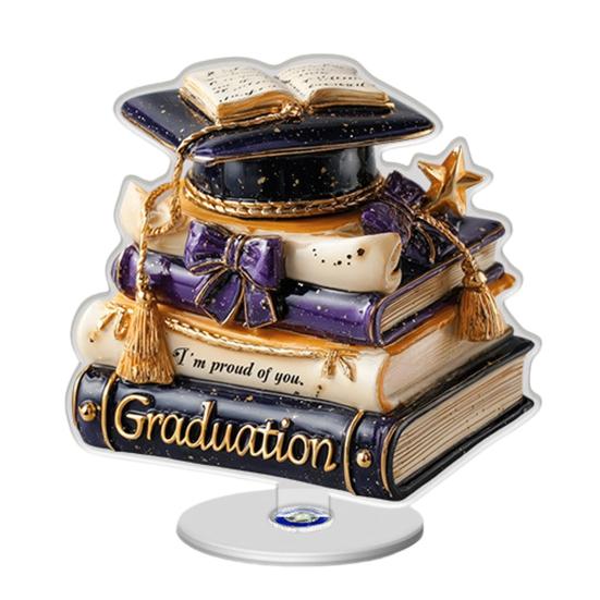 Graduation Season Ornaments 2D Acrylic Rotatable Table Decor with Cartoon B