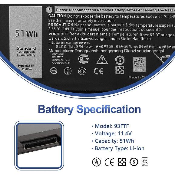 93FTF D4CMT GJKNX DJWGP DV9NT FPT1C GD1JP 83XPC 00JWGP 0DJWGP 4YFVG Laptop Battery Replacement for Dell Precision 15 3520 3530 Latitude 5280 5288