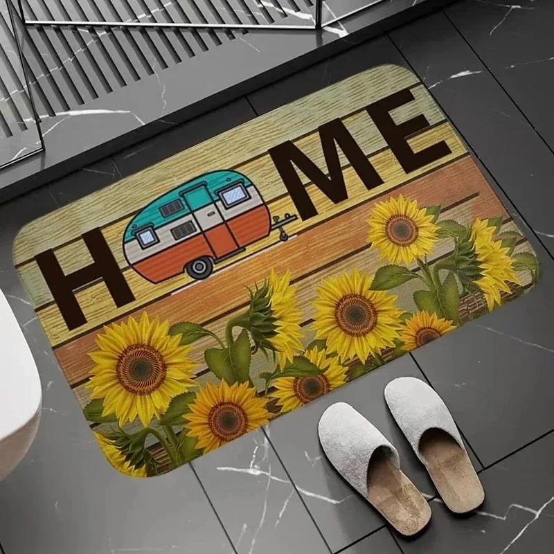 Happy Campers Car Pattern Entrance Floor Mat Bathroom Absorbent Foot Door Mat Decoration Home Rugbedroom Living Room