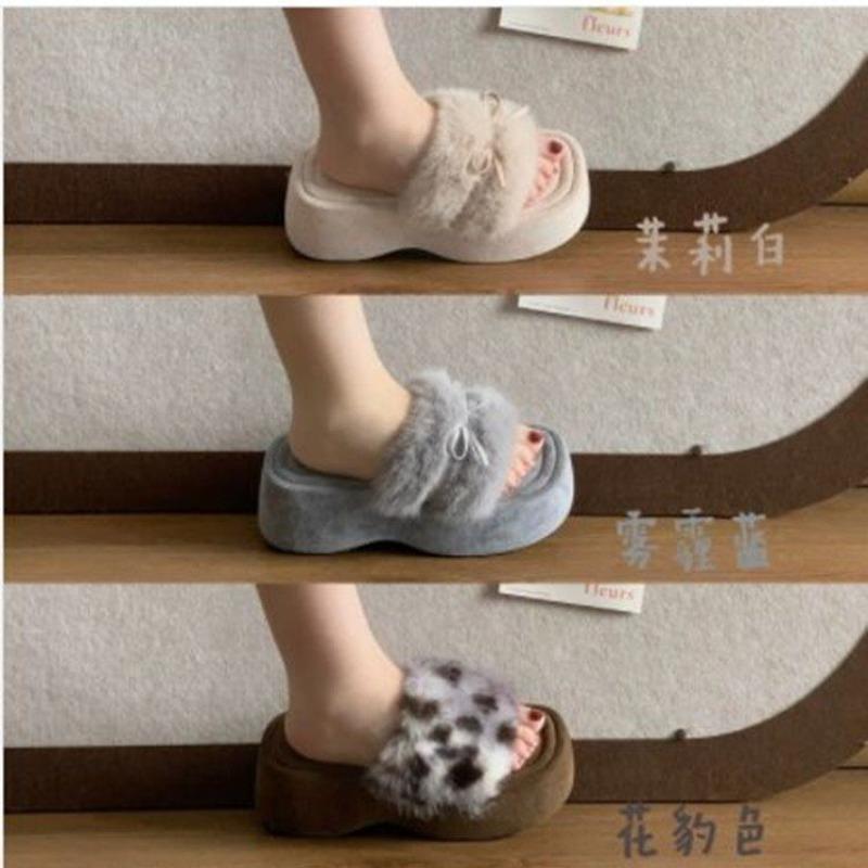 Fashion Bow Women's Fur Slippers Women's 2025 New Outside Wear Fashionable and Versatile Flat Fur Slippers