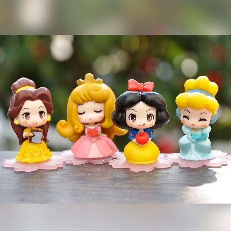 9Pcs Q Version Cute Princess Figures 5-5.5Cm Height Desktop Ornament Snow White Kids Birthday Collectible Gift Toy Anime Model