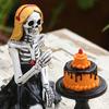 Skeleton Girl Ornament Skeleton Girl Eating A Cake Figurine Gothic Tabletop Sculpture for Halloween Party Decoration