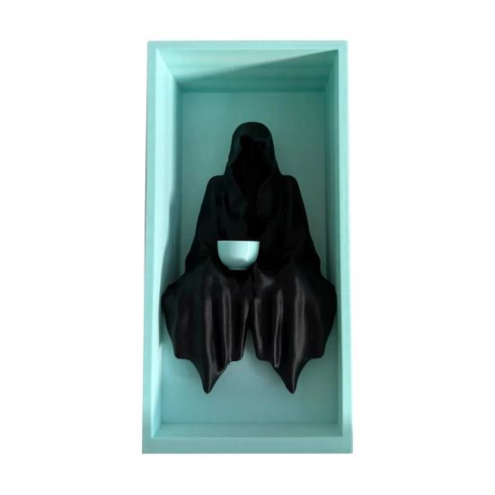Sitting Grim Reaper Statue Spooky Bookshelf Decoration Gothic Black-Robed Man