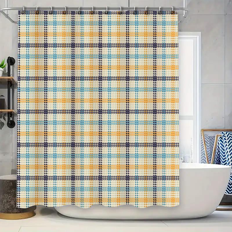 

Plaid Shower Curtain Waterproof Bath Rug Decoration For Bathroom Decorations Home Office Hotel Use Modern Style 204X183Cm Multic W60H190(CM)-1 Pcs