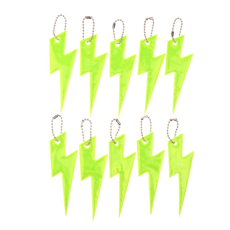 10Pcs Reflective Lightning Keychain High Brightness Reflective Night Keyring Portable Night Safety Key Chain Student Bag Pendant