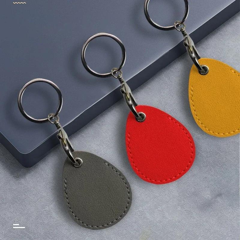 Leather Card Holder Keychain Key Ring Door Lock Access Tags ID Card Case Keychain Access Card Bag Key Tag Ring