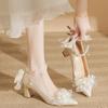 Fashion Women's Fashion Chunky Single Shoes Fall New Pointy Flower Butterfly Knot Comfortable Low Top Shoes