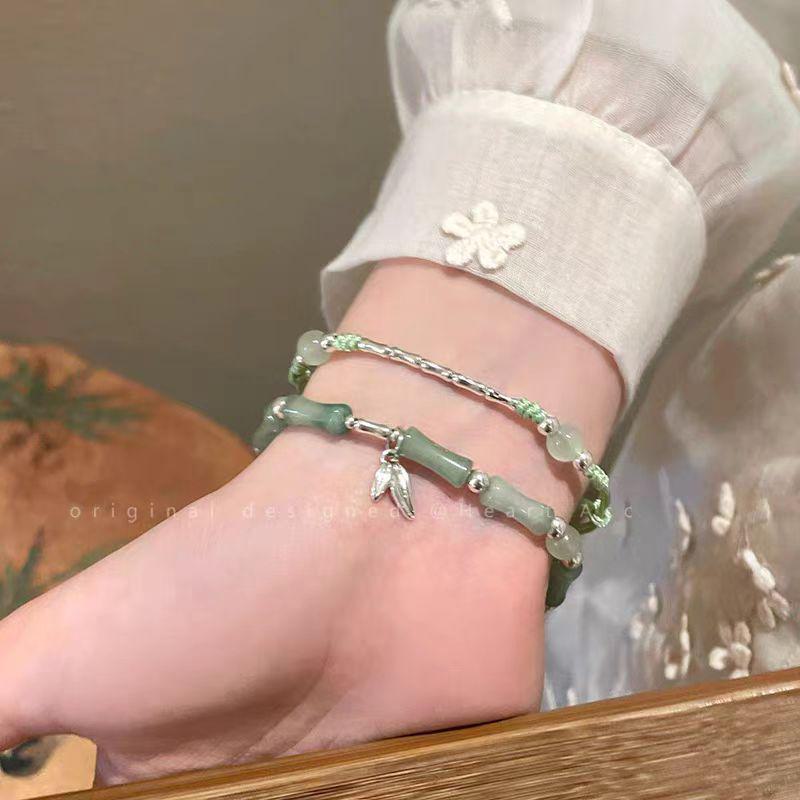 Exquisite Double-Layer Bamboo Jade Bracelet: Women's Light Luxury National Style Hand Jewelry
