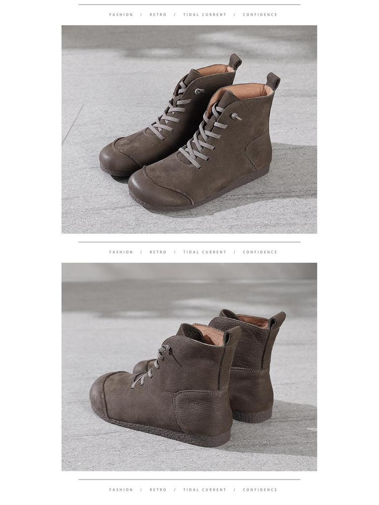 Journey 2025 Vintage Ethnic Style Women's Ankle Boots—Genuine Leather Round Toe Patchwork, All Genuine Leather, Autumn/Winter L216-7