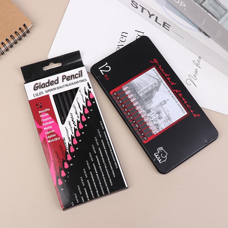 12Pcs/Set Wooden Pencils H-8B Professional Drawing Pencil Art Supplies Writing Stationery Items School Acsesories Gift