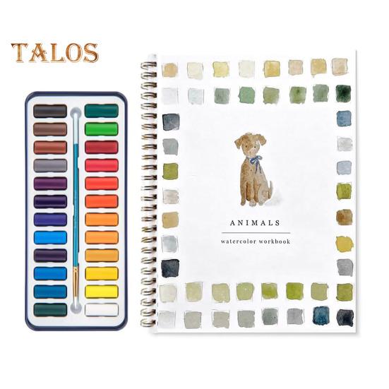 Watercolor Workbook 24 Colors Watercolor Painting Set with Brushes Spiral-Bound Water Coloring Book Art Craft Gifts for Beginners
