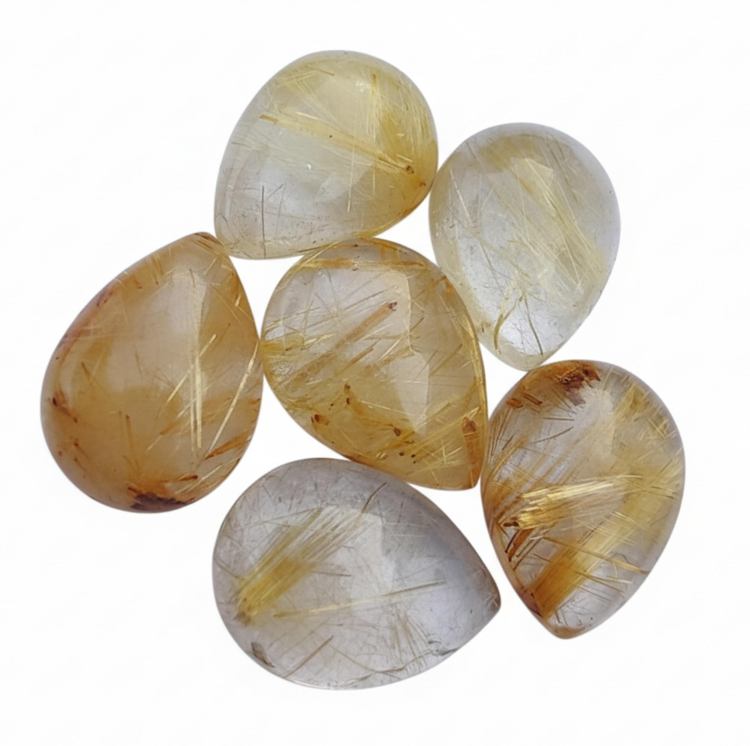 

Натуральные кабошоны-капли из золотистого рутила - Высококачественные полированные камни из рутилового кварца грушевидной формы 6x9mm золотистый