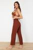 Women's Fashion New Trousers Brown Woven Muslin Trousers