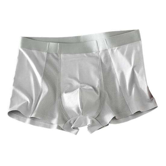 Men Boxer Briefs Mid-rise Elastic Waistband Breathable Mesh Shorts Underwear Solid Color U-Convex