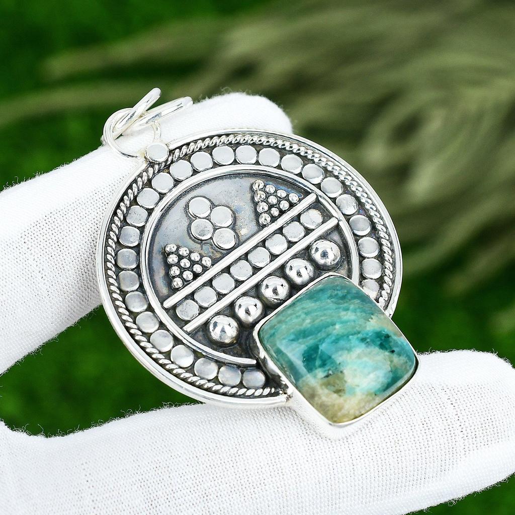 Memorial Day Sale Amazonite Gemstone 925 Silver Engagement Boho Pendant Jewelry