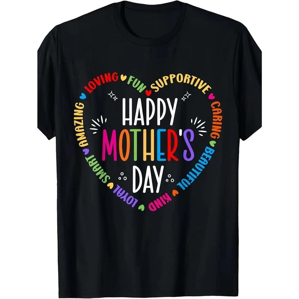 Happy Mother's Day Retro Heart Graphic Black T Shirt Unisex T-Shirt