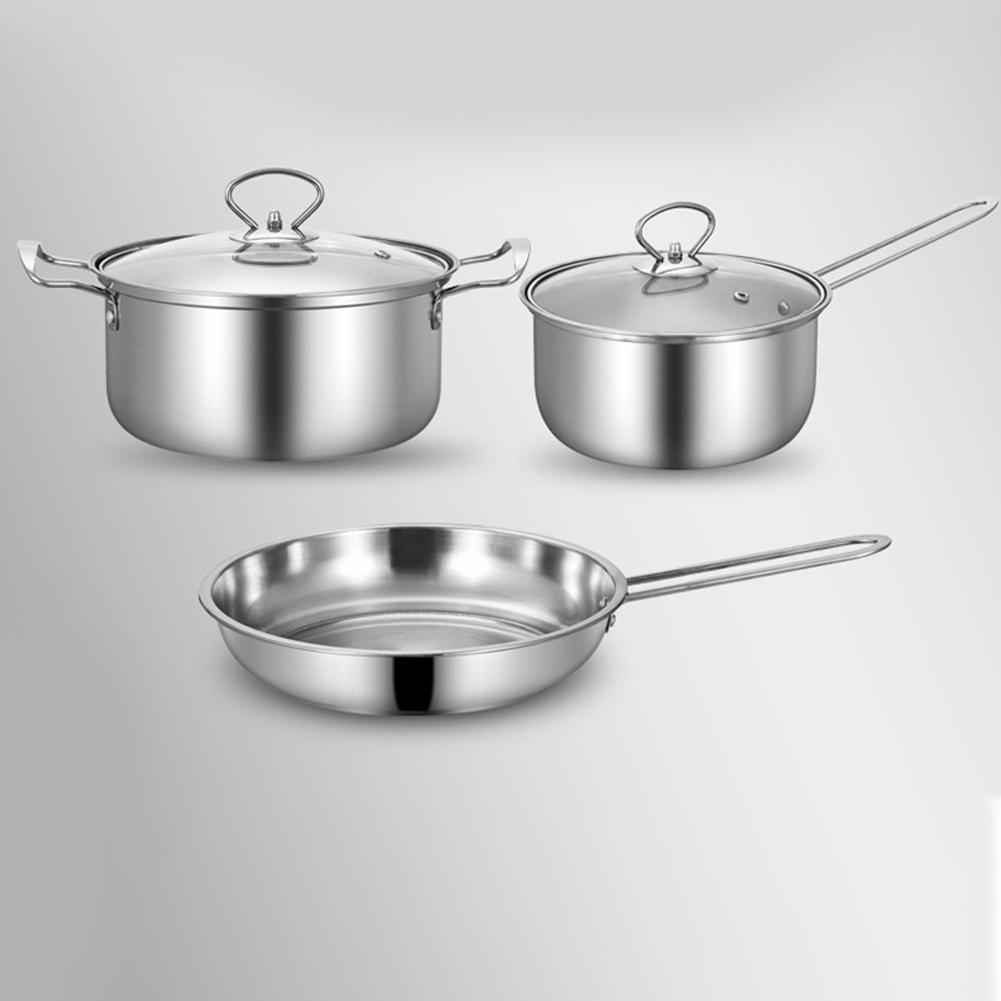 3pcs/Set Pot Stainless Steel Cookware of Frying Pan Milk Pot and Soup Pot Kitchen Utensil