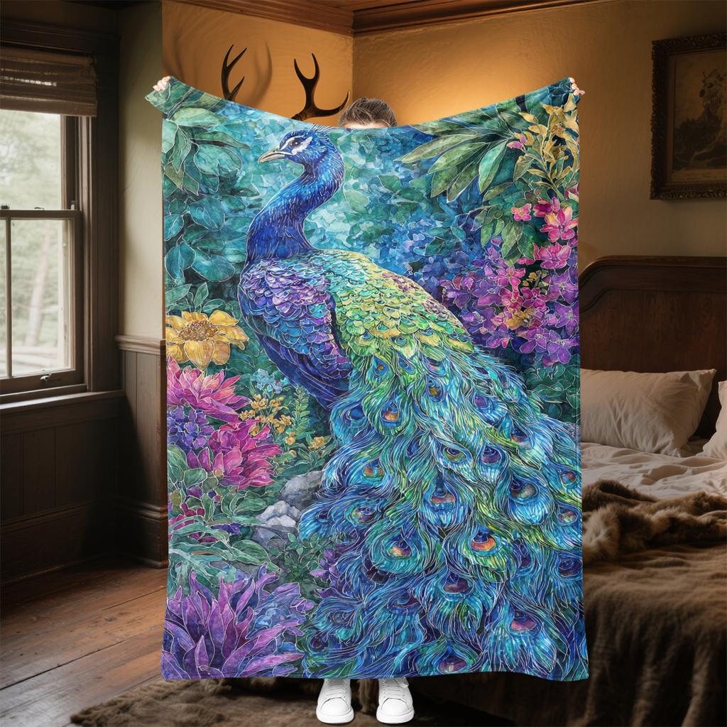 Peacock Night Sky Blanket Soft Comfortable All Seasons Suitable Sofa Office Nap Travel Festive Gift