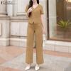 ZANZEA Women Short Sleeve Blouse and Pants Summer Two Piece Suit Sets