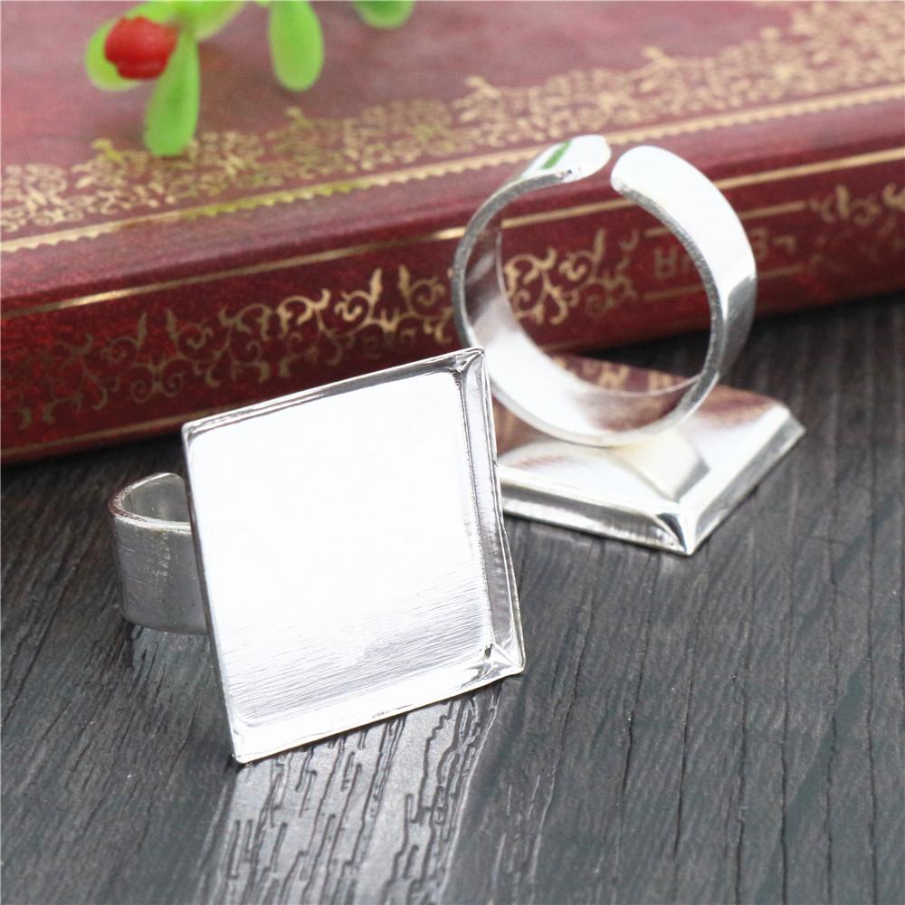 20mm 10pcs Silver Plated And Bronze Colors Plated Square Adjustable Ring Settings Blank/Base,Fit 20mm Glass Cabochons,Buttons серебряный