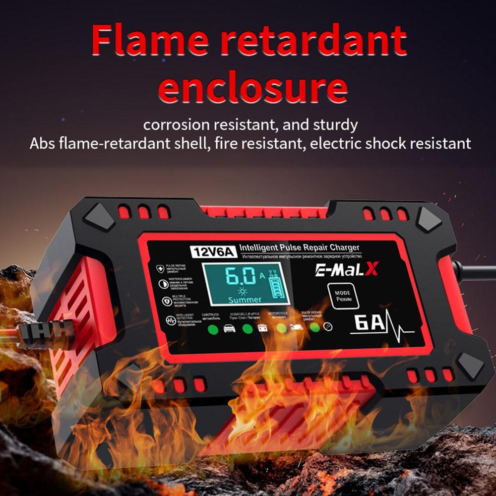 Voltage Temperature Detection 12V 6A Car Battery Charger Multiple Protection Digital LCD Display For Car SUV Motorcycle Truck Intelligent Pulse Repair