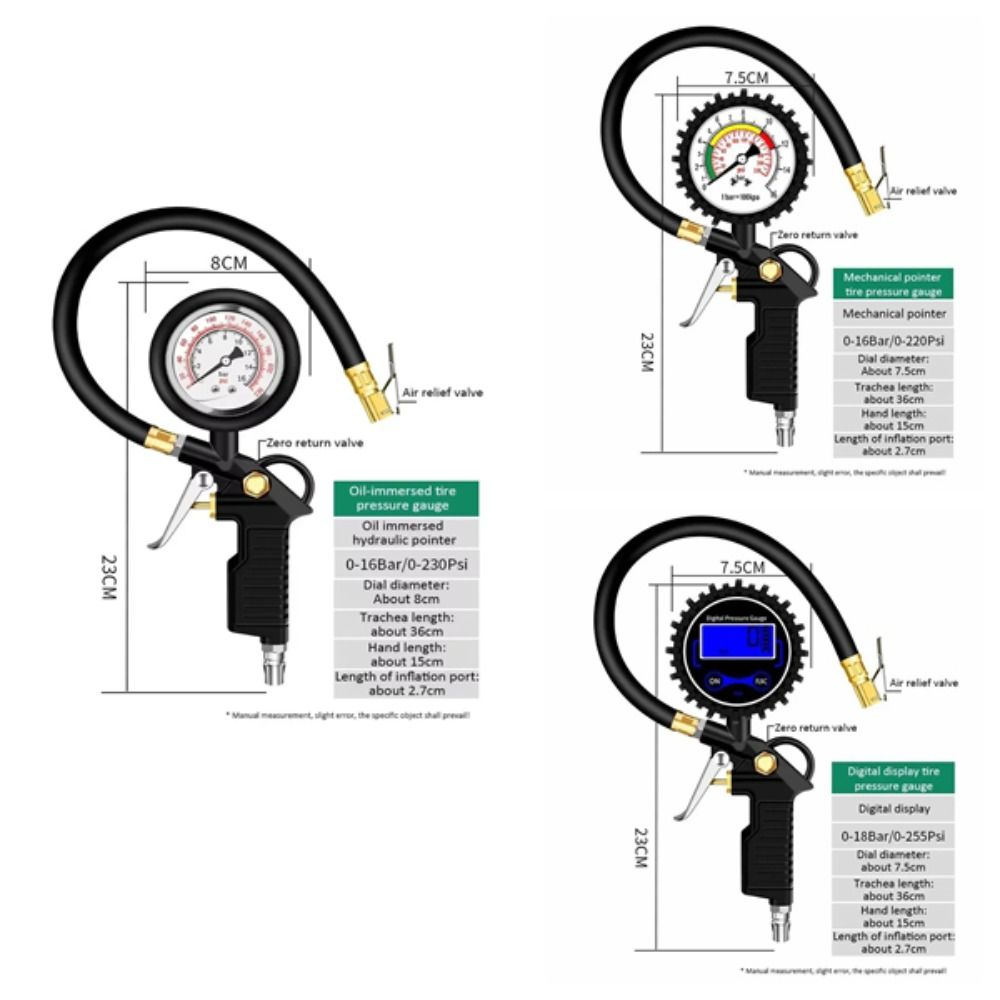 New Black Tire Pressure Gauge Flexible Hose Digital Air Pressure Gauge Tyre Inflator Car