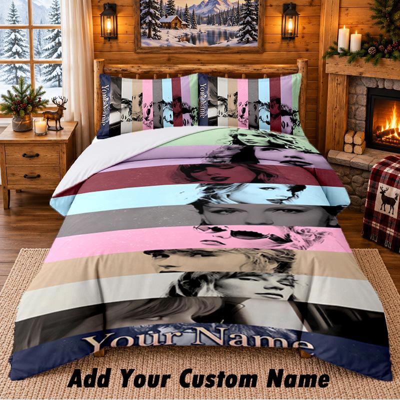 Taylor Swift Pattern Bedding 3Pcs Set Custom Name, Bed Sheet And Pillowcases For Home Bedroom